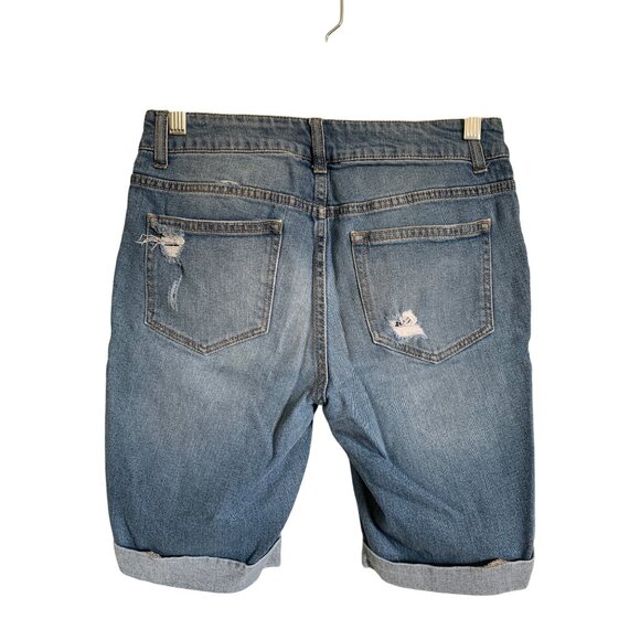 Faded Glory Womens Distressed Denim Bermuda Shorts Rolled Hem Blue Jeans Size 4 - Picture 2 of 12